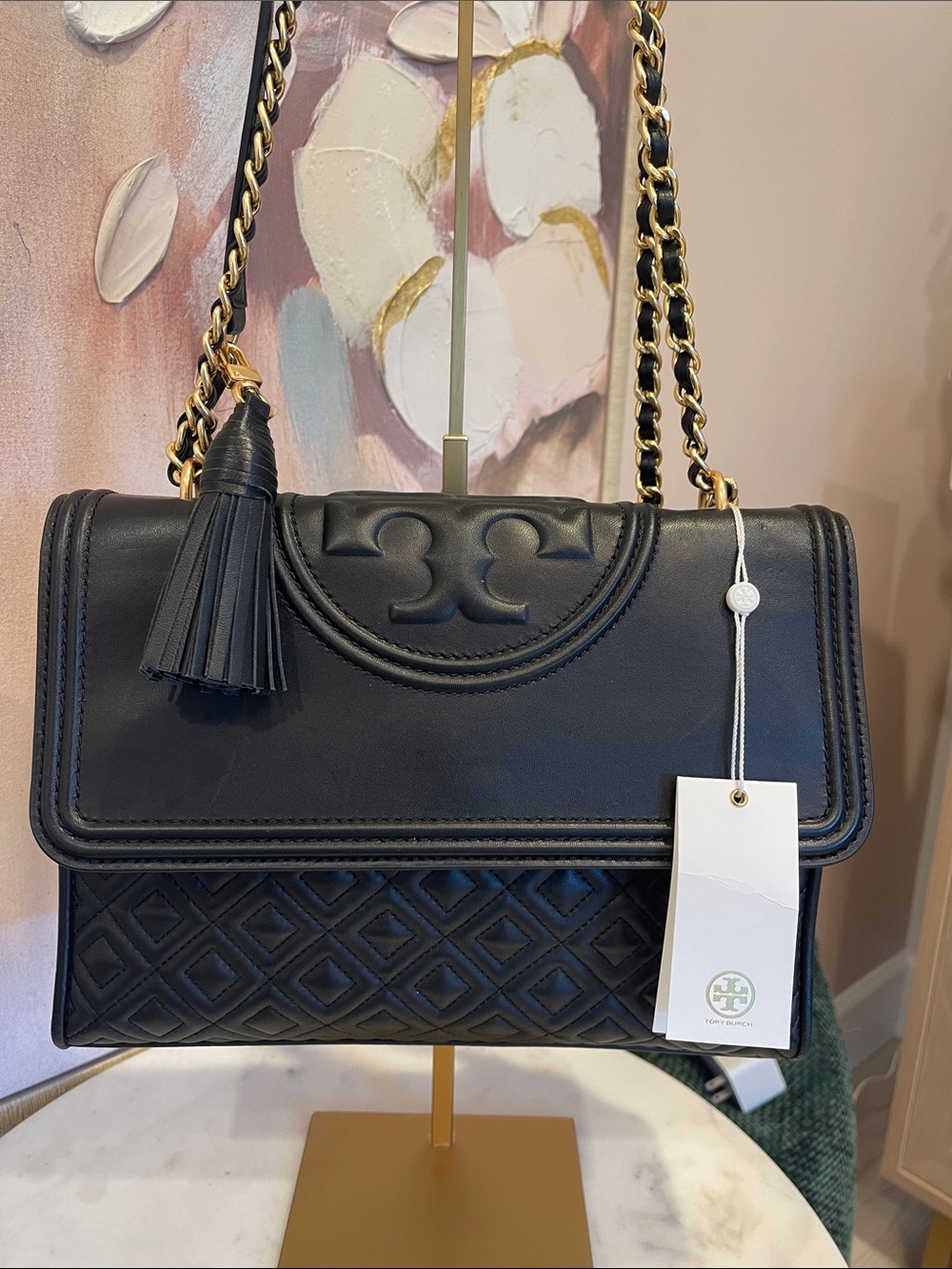 NWT Tory Burch Fleming Convertible Shoulder Bag in Black